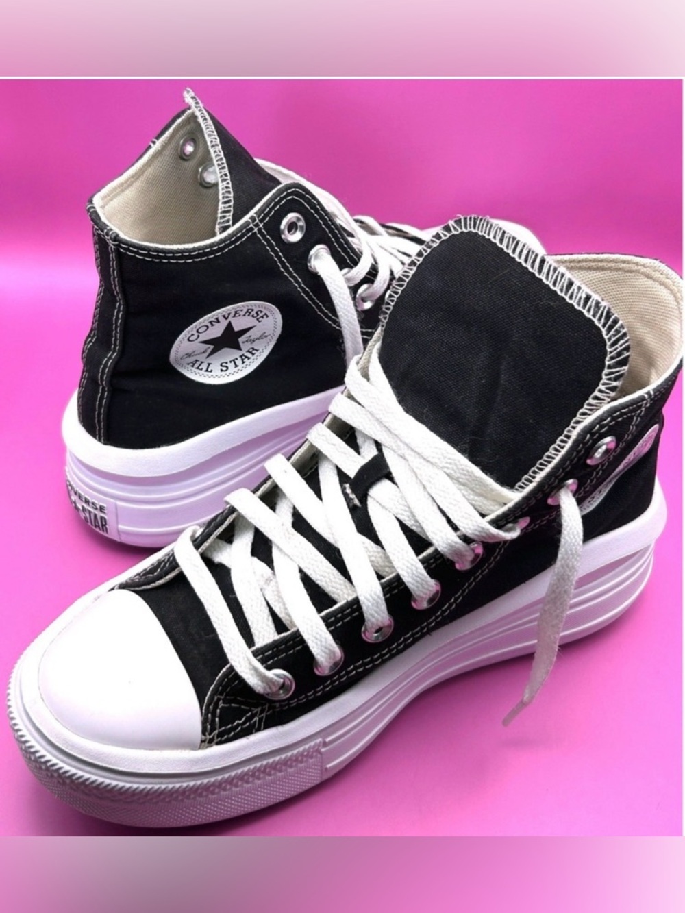 Converse Chuck Taylor All Star Move Platform High Top Sneakers Black White 7